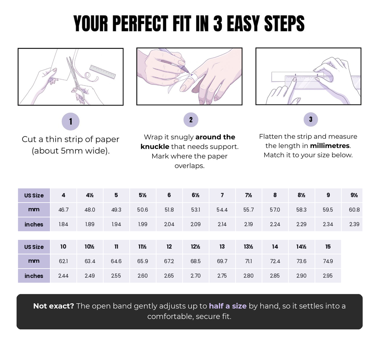Splendint ring sizing chart, find your size in 3 steps